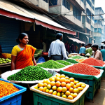 벵골어 이민 생활 - **Prompt 1: Bustling Dhaka Market Scene**
    "A hyper-realistic and vibrant open-air market in Dhak...