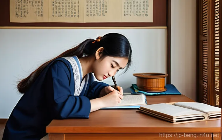 벵골어 초급 학습 - **Prompt:** A cozy and well-lit study corner where a young Japanese woman, in her early twenties, is...