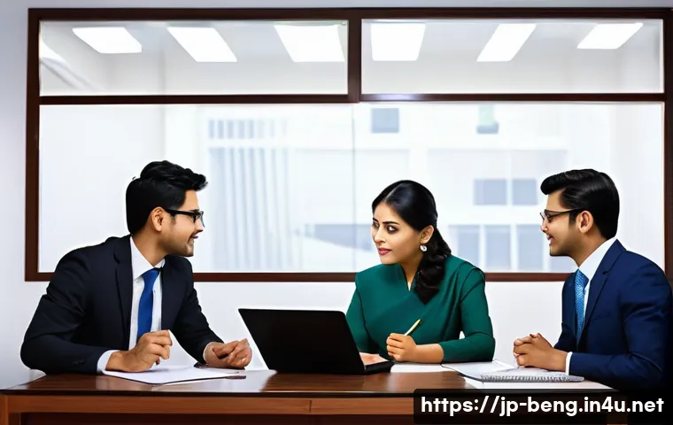 벵골어 비즈니스 이메일 - A professional office setting with a diverse group of Japanese businesspeople engaged in a formal me...