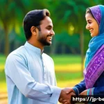 벵골어 현지 예절 - A warm and respectful greeting scene in Bangladesh: two adults exchanging the traditional Islamic gr...